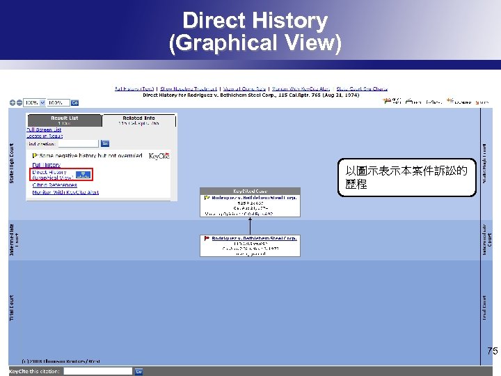 Direct History (Graphical View) 以圖示表示本案件訴訟的 歷程 75 