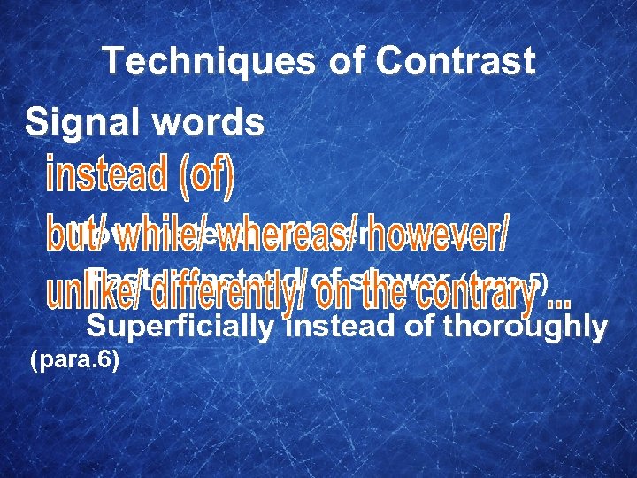 Techniques of Contrast Signal words Now instead of later (para. 4) Faster instead of