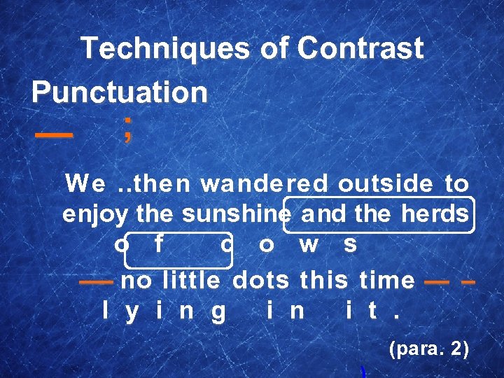 Techniques of Contrast Punctuation — ; We … then wandered outside to enjoy the