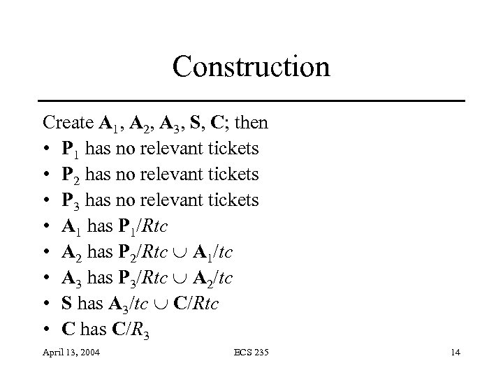 Construction Create A 1, A 2, A 3, S, C; then • P 1