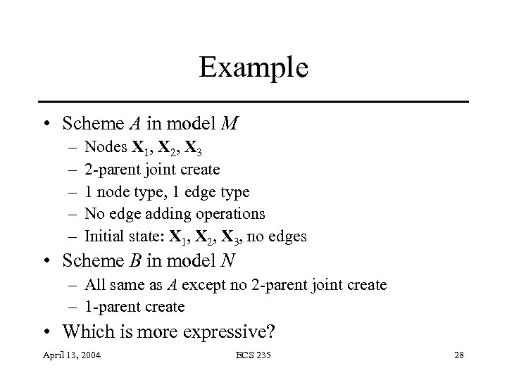 Example • Scheme A in model M – – – Nodes X 1, X