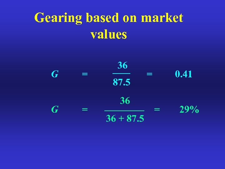 Gearing based on market values G G = = 36 87. 5 36 36