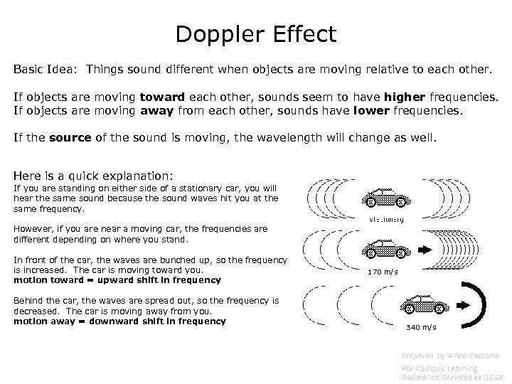 Doppler Effect Basic Idea: Things sound different when objects are moving relative to each