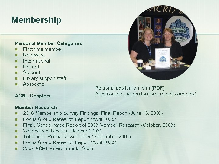 Membership Personal Member Categories n First time member n Renewing n International n Retired