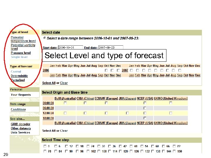 Select Level and type of forecast 29 