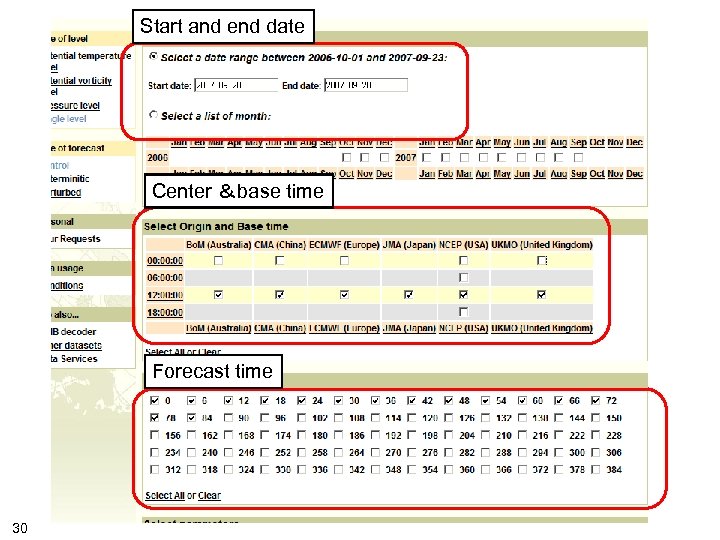 Start and end date Center ＆base time Forecast time 30 