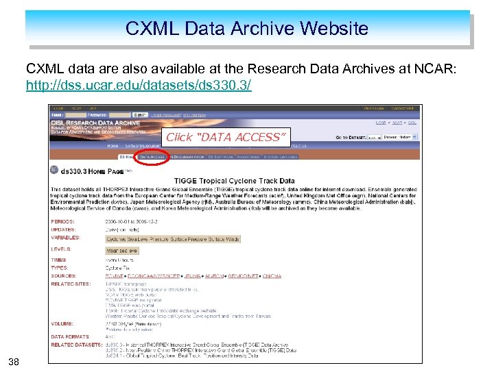 CXML Data Archive Website CXML data are also available at the Research Data Archives