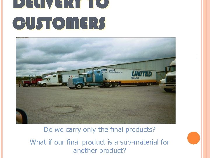 DELIVERY TO CUSTOMERS 9 Do we carry only the final products? What if our