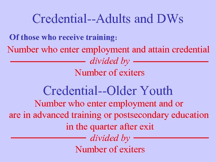 Credential--Adults and DWs Of those who receive training: Number who enter employment and attain