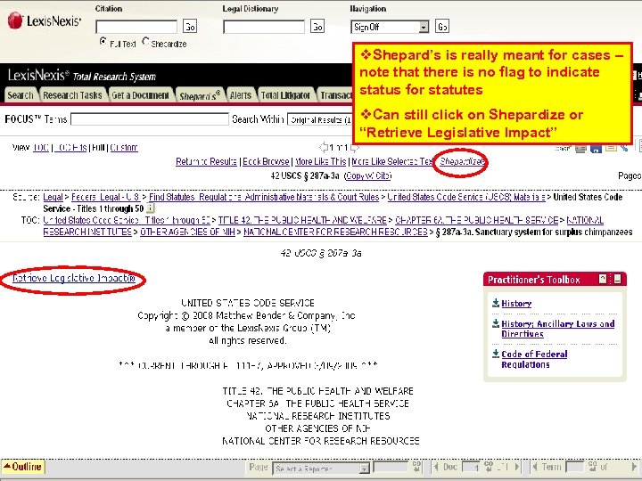 v. Shepard’s is really meant for cases – note that there is no flag