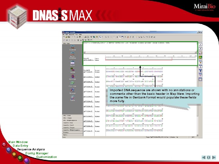 Imported DNA sequence are shown with no annotations or comments other than the basic