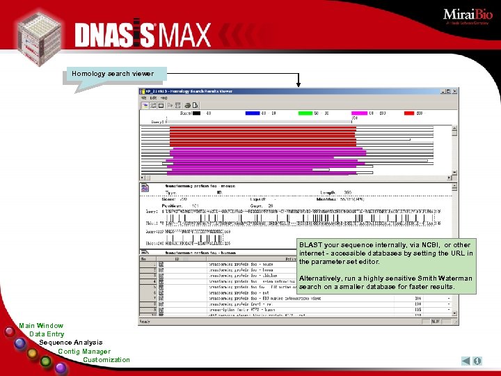 Homology search viewer BLAST your sequence internally, via NCBI, or other internet - accessible