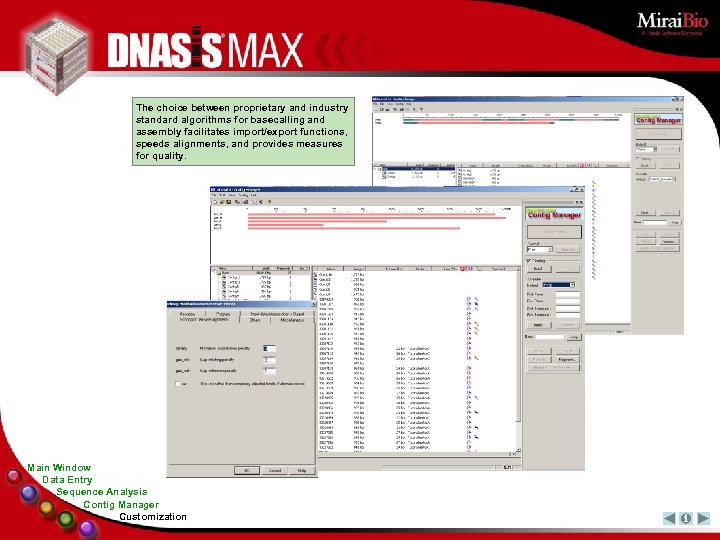 The choice between proprietary and industry standard algorithms for basecalling and assembly facilitates import/export