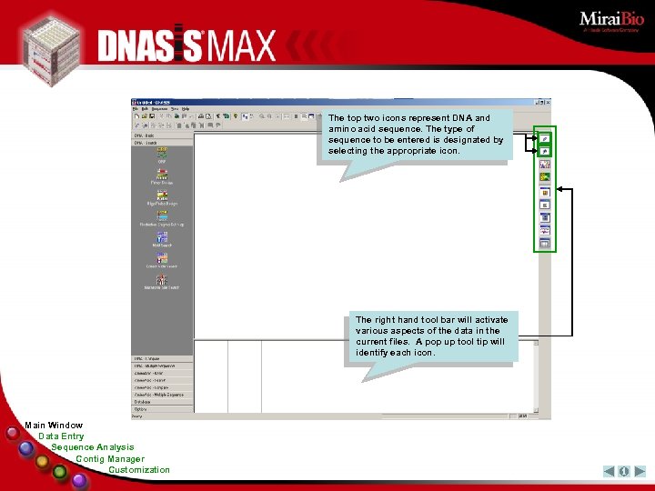 The top two icons represent DNA and amino acid sequence. The type of sequence