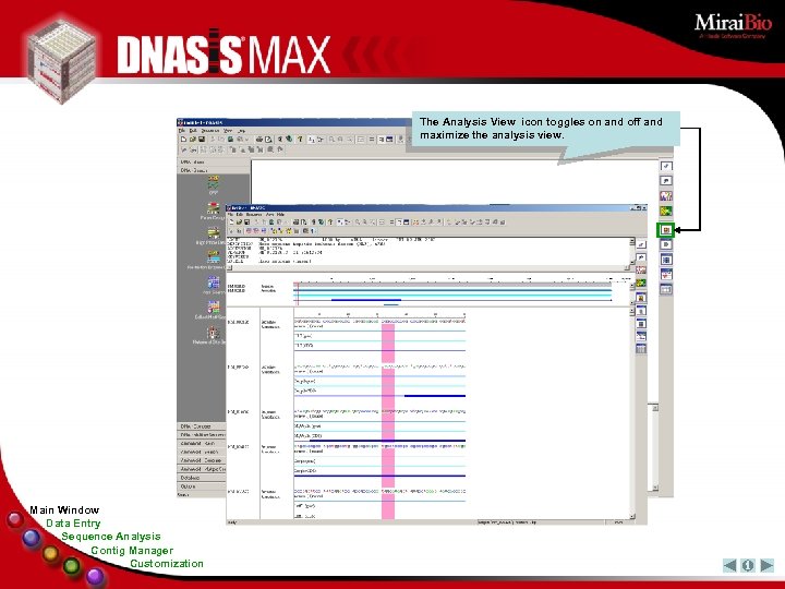 The Analysis View icon toggles on and off and maximize the analysis view. Main