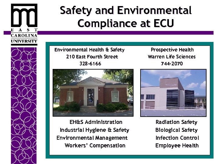 Safety and Environmental Compliance at ECU Environmental Health & Safety 210 East Fourth Street