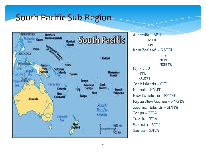 South Pacific Sub-Region Australia – AEU - NTEU - IEU New Zealand – NZTEU