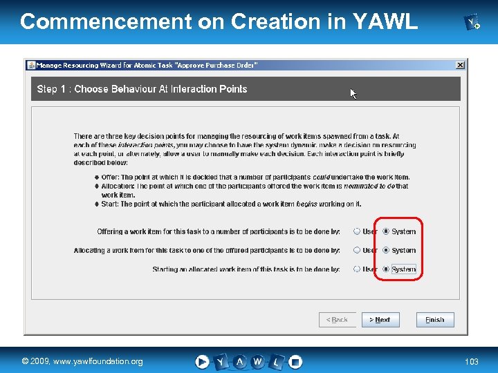 Commencement on Creation in YAWL real a university for the © 2009, www. yawlfoundation.