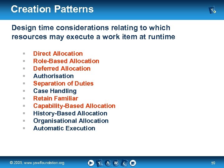 Creation Patterns Design time considerations relating to which resources may execute a work item