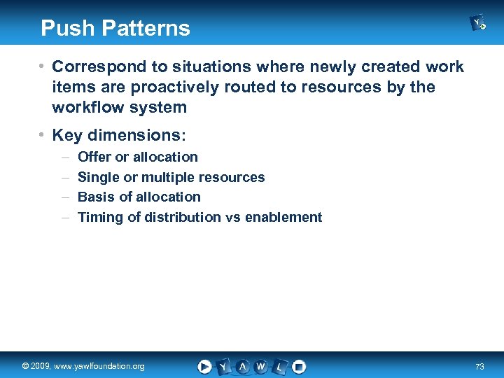 Push Patterns • Correspond to situations where newly created work items are proactively routed