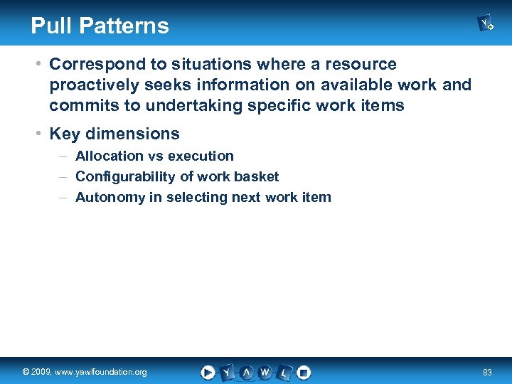 Pull Patterns • Correspond to situations where a resource proactively seeks information on available