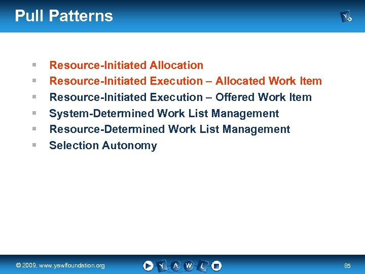 Pull Patterns § § § Resource-Initiated Allocation Resource-Initiated Execution – Allocated Work Item Resource-Initiated