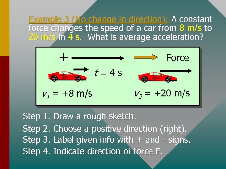 Example 3 (No change in direction): A constant force changes the speed of a