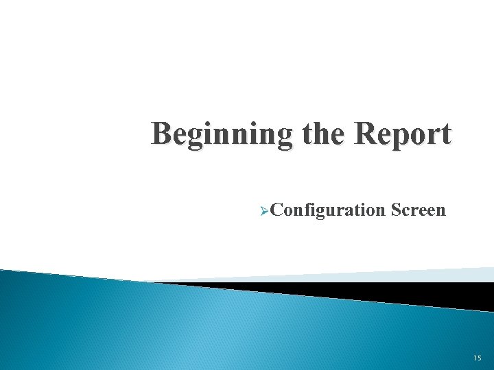 Beginning the Report ØConfiguration Screen 15 