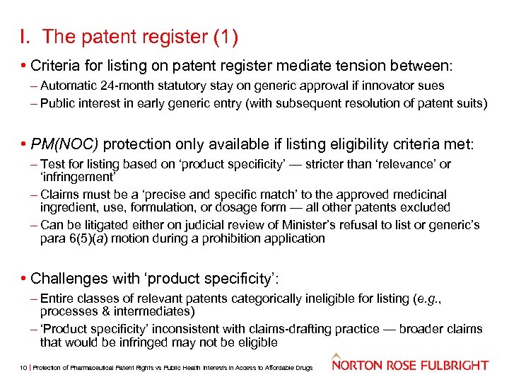 I. The patent register (1) • Criteria for listing on patent register mediate tension