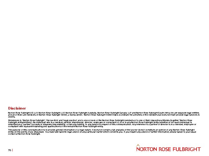 Disclaimer Norton Rose Fulbright US LLP, Norton Rose Fulbright Australia, Norton Rose Fulbright Canada
