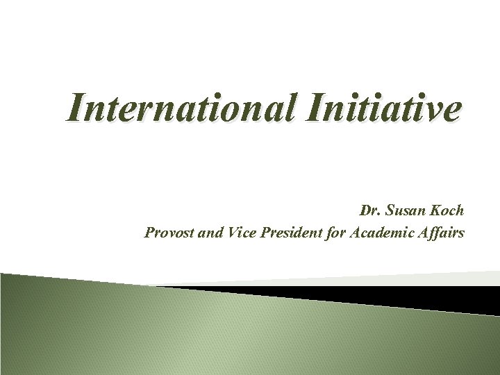 International Initiative Dr. Susan Koch Provost and Vice President for Academic Affairs 