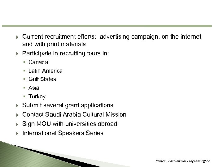  Current recruitment efforts: advertising campaign, on the internet, and with print materials Participate