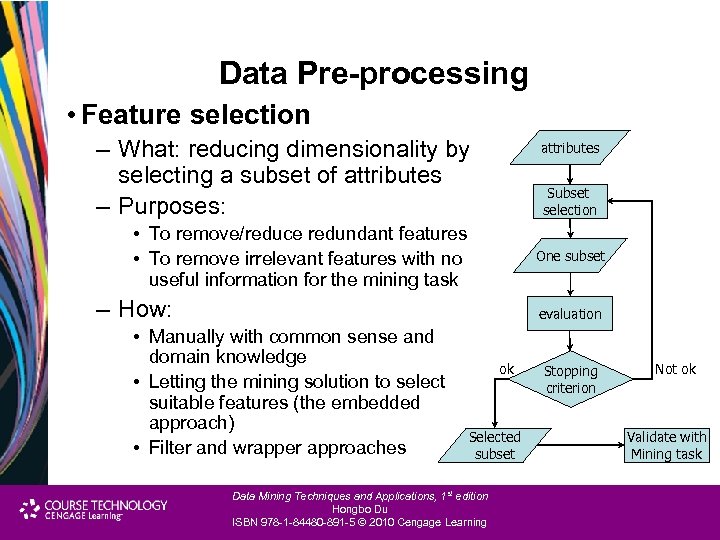 Data Pre-processing • Feature selection – What: reducing dimensionality by selecting a subset of