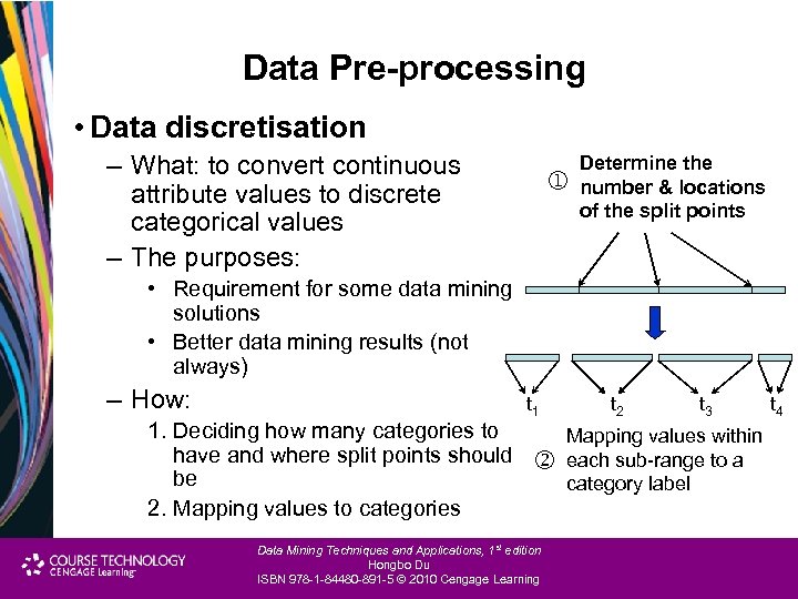 Data Pre-processing • Data discretisation – What: to convert continuous attribute values to discrete