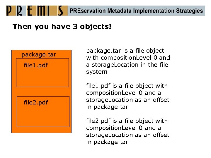 Then you have 3 objects! package. tar file 1. pdf file 2. pdf package.