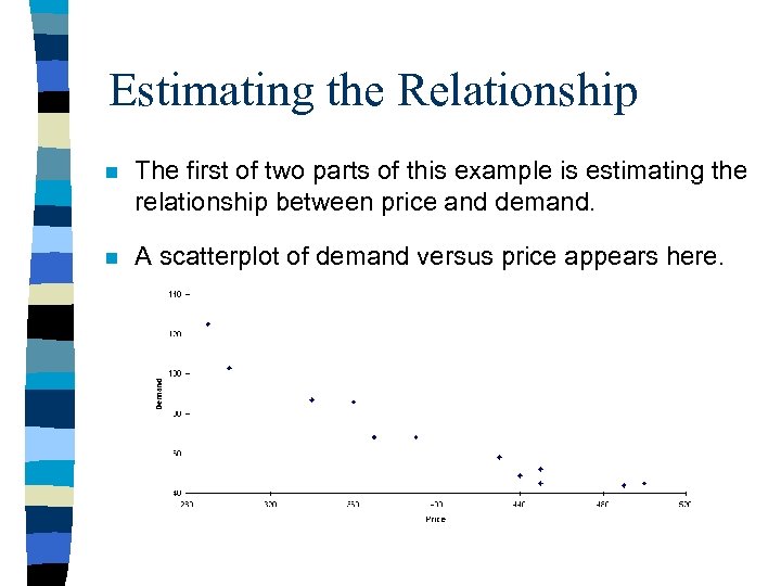 Estimating the Relationship n The first of two parts of this example is estimating