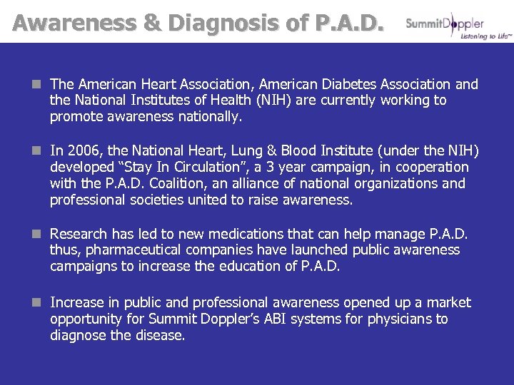 Awareness & Diagnosis of P. A. D. n The American Heart Association, American Diabetes