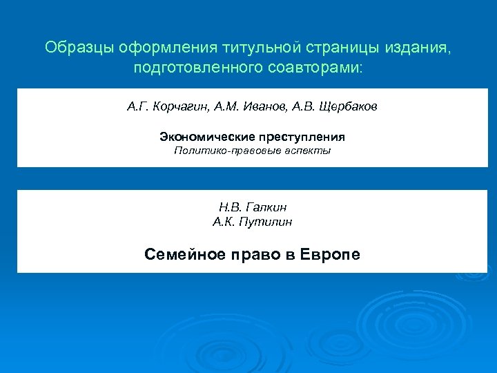 Образцы оформления титульной страницы издания, подготовленного соавторами: А. Г. Корчагин, А. М. Иванов, А.