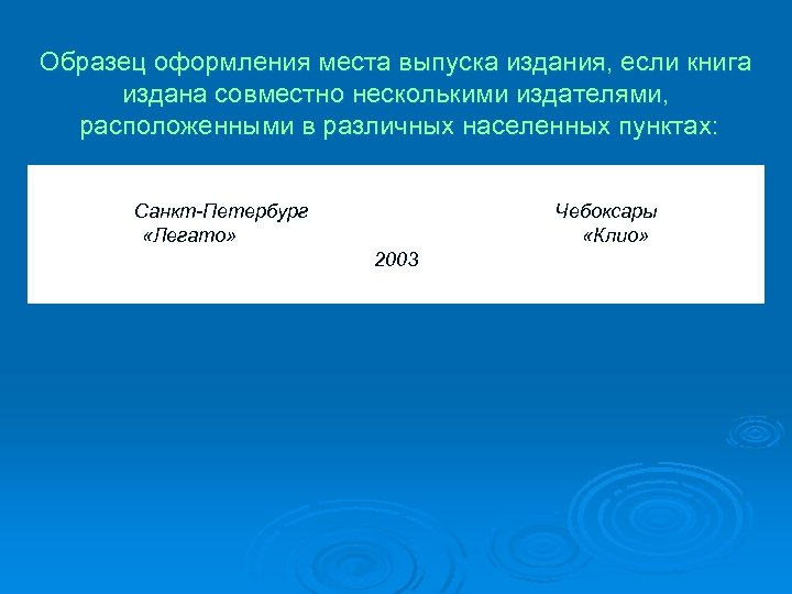 Образец оформления места выпуска издания, если книга издана совместно несколькими издателями, расположенными в различных