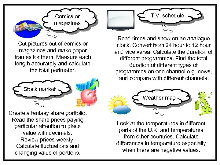 Comics or magazines Cut pictures out of comics or magazines and make paper frames