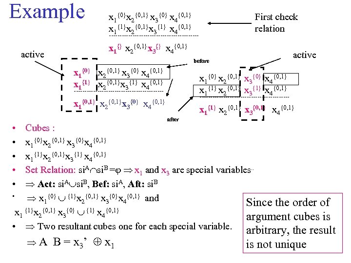 Example x 1{0}x 2{0, 1} x 3{0} x 4{0, 1} x 1{1}x 2{0, 1}x