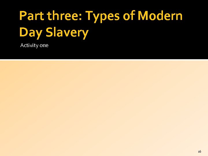 Part three: Types of Modern Day Slavery Activity one 16 