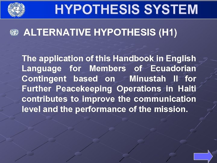 HYPOTHESIS SYSTEM ALTERNATIVE HYPOTHESIS (H 1) The application of this Handbook in English Language