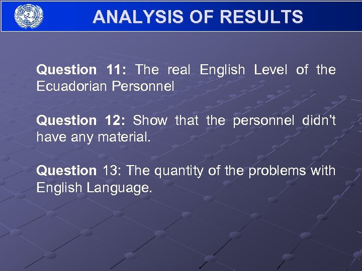 ANALYSIS OF RESULTS Question 11: The real English Level of the Ecuadorian Personnel Question