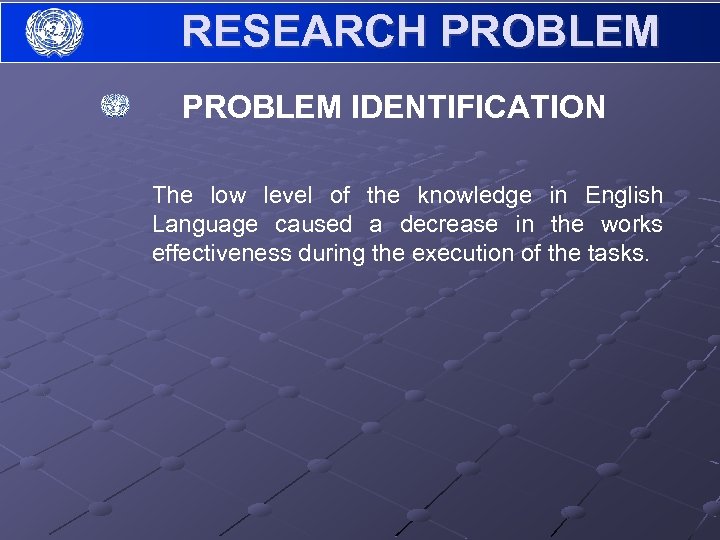 RESEARCH PROBLEM IDENTIFICATION The low level of the knowledge in English Language caused a