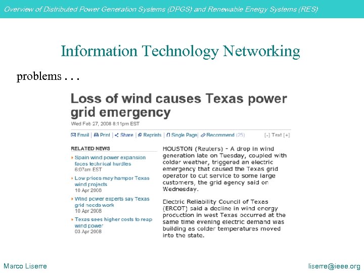 Overview of Distributed Power Generation Systems (DPGS) and Renewable Energy Systems (RES) Information Technology