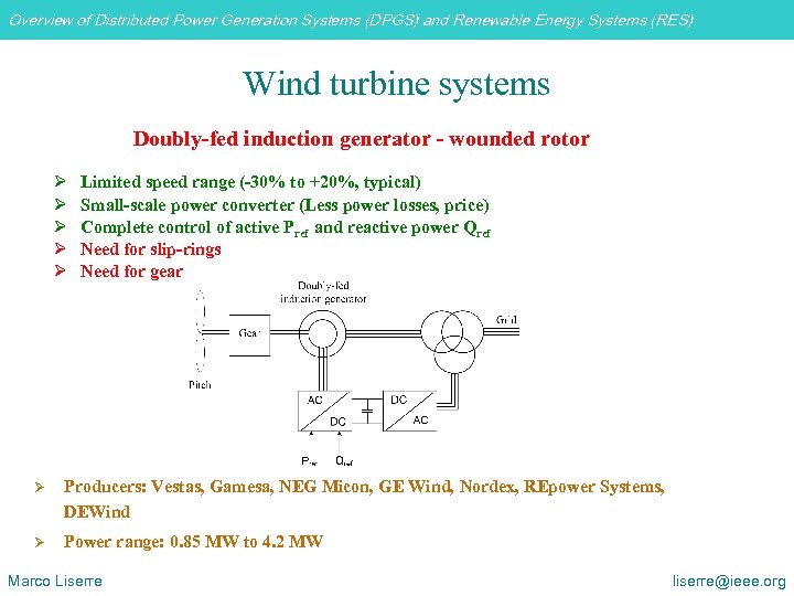 Overview of Distributed Power Generation Systems (DPGS) and Renewable Energy Systems (RES) Wind turbine