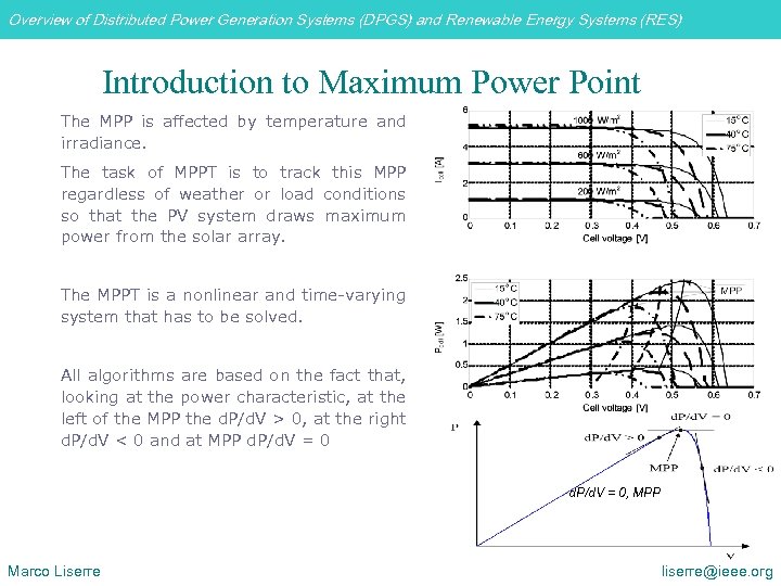 Overview of Distributed Power Generation Systems (DPGS) and Renewable Energy Systems (RES) Introduction to