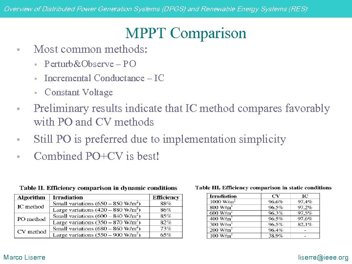 Overview of Distributed Power Generation Systems (DPGS) and Renewable Energy Systems (RES) MPPT Comparison
