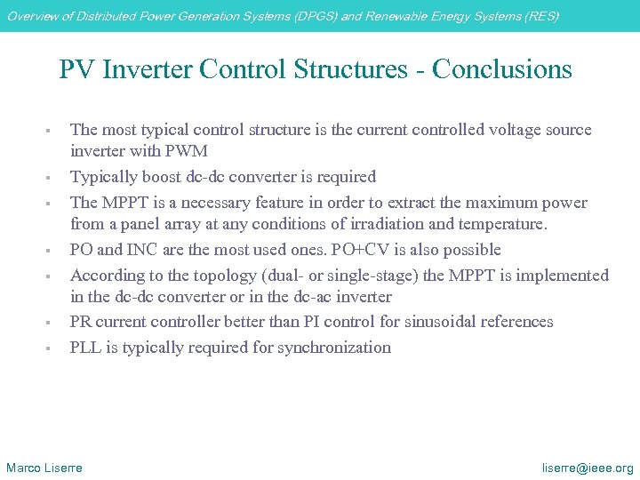 Overview of Distributed Power Generation Systems (DPGS) and Renewable Energy Systems (RES) PV Inverter